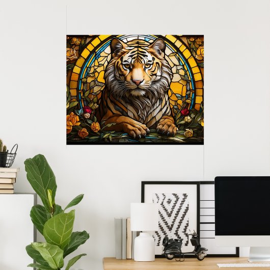 *~* AP68 Fantasy TIGER Glas in lood Kleurrijk 5:4 Poster (Thuiskantoor)