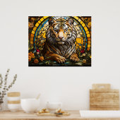 *~* AP68 Fantasy TIGER Glas in lood Kleurrijk 5:4 Poster (Keuken)