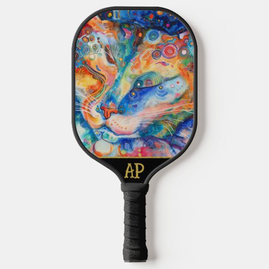 *~* AP68 grillige eigenzinnige kat Vibrant kleurri Pickleball Paddle (Voorkant)