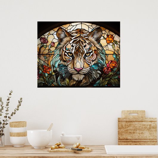 *~* AP68 TIGER Glas in lood Bright 5:4 Fantasy Poster (Keuken)