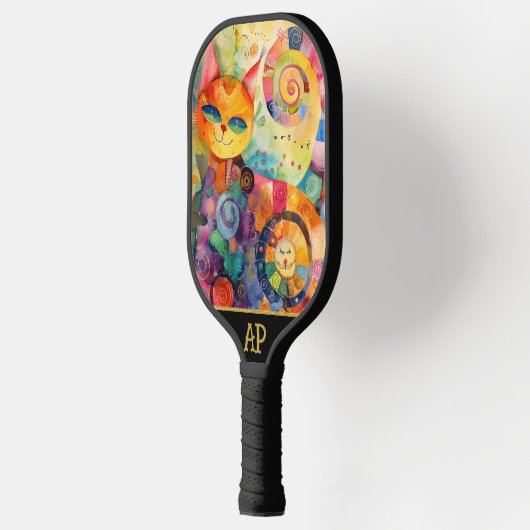 *~* AP68 Whimsical Quirky Cat Vibrant Kleurrijk 2 Pickleball Paddle (Links)