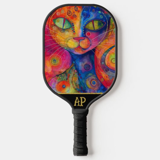 *~* AP68 Whimsical Quirky Cat Vibrant Kleurrijk 8 Pickleball Paddle (Voorkant)