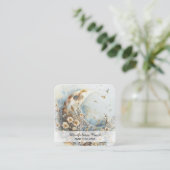*~* AP70 Ethereal Crescent Moon Flowers QR Floral Vierkante Visitekaartje (Staand voorkant)