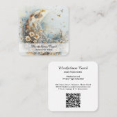 *~* AP70 Ethereal Crescent Moon Flowers QR Floral Vierkante Visitekaartje (Voorkant / Achterkant)