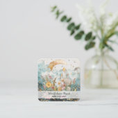 *~* AP70 Ethereal Rising Moon Flowers QR Floral Vierkante Visitekaartje (Staand voorkant)