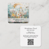 *~* AP70 Ethereal Rising Moon Flowers QR Floral Vierkante Visitekaartje (Voorkant / Achterkant)