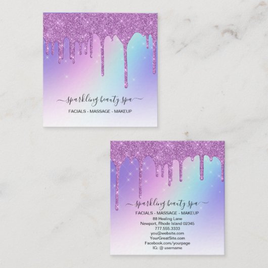 *~* AP7 PASTEL regenboogschijven Paars Vierkante Visitekaartje (Voorkant / Achterkant)