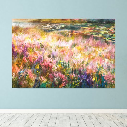 *~* AP84 Etherisch schilderen Bloemen Vijver Lelie Canvas Afdruk (Insitu (Houten vloer))