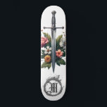 *~* AP88 Middeleeuws Zwaard Bloemen Bloemen Vuur Persoonlijk Skateboard<br><div class="desc">(Zoek code AP88 om vergelijkbare items te vinden ) Gemakkelijk overzetten naar andere Zazzle producten. WITTE achtergrond Skateboard. MIDDELEEUWS ZWAARD voor drakendoders met BLOEMEN / BLOEMENELEMENTEN en met VUURRING / VLAMMEN / VLAM en Letter , INITIAAL MONOGRAM voor jouw naam - Bewaar of bewerk of verwijder de tekst.] Dit is...</div>