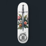 *~* AP88 Middeleeuws Zwaard Bloemen Bloemen Vuur Persoonlijk Skateboard<br><div class="desc">(Zoek code AP88 om vergelijkbare items te vinden ) Gemakkelijk overzetten naar andere Zazzle producten. WITTE achtergrond Skateboard. MIDDELEEUWS ZWAARD voor drakendoders met BLOEMEN / BLOEMENELEMENTEN en met VUURRING / VLAMMEN / VLAM en Letter , INITIAAL MONOGRAM voor jouw naam - Bewaar of bewerk of verwijder de tekst.] Dit is...</div>