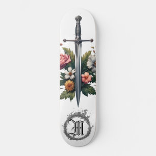 *~* AP88 Middeleeuws Zwaard Bloemen Bloemen Vuur Persoonlijk Skateboard