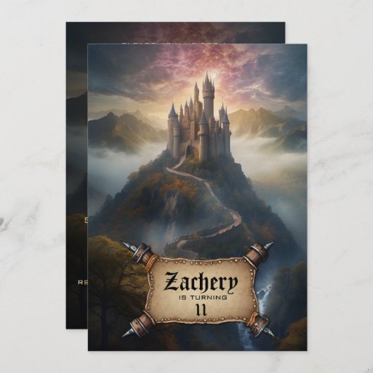 *~* AP88 Mountain Castle Medieval Fantasy Verjaard Kaart (Voorkant / Achterkant)