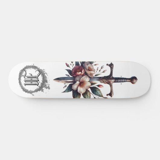 *~* AP88 Vuur Middeleeuws Zwaard Bloemen Bloemen Persoonlijk Skateboard (Horizontaal)