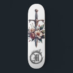 *~* AP88 Vuur Middeleeuws Zwaard Bloemen Bloemen Persoonlijk Skateboard<br><div class="desc">(Zoek code AP88 om vergelijkbare items te vinden ) Gemakkelijk overzetten naar andere Zazzle producten. WITTE ACHTERGROND Skateboard met LAVENDELBLOEMEN MIDDELEEUWS ZWAARD voor drakenslayers met BLOEMEN / BLOEMELEMENTEN en met VUURRING / VLAMMEN / VLAM en Letter, INITIAAL MONOGRAM voor jouw naam - Houd of bewerk of verwijder de tekst die...</div>