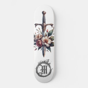 *~* AP88 Vuur Middeleeuws Zwaard Bloemen Bloemen Persoonlijk Skateboard