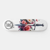 *~* AP88 Vuur Middeleeuws Zwaard Bloemen Bloemen Persoonlijk Skateboard (Horizontaal)