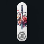 *~* AP88 Vuur Middeleeuws Zwaard Bloemen Bloemen Persoonlijk Skateboard<br><div class="desc">(Zoek code AP88 om vergelijkbare items te vinden ) Gemakkelijk overzetten naar andere Zazzle producten. WITTE achtergrond Skateboard. MIDDELEEUWS ZWAARD voor drakenslagers met BLOEMEN / BLOEMENELEMENTEN en met VUURRING / VLAMMEN / VLAM en Letter, INITIAAL MONOGRAM voor jouw naam - Bewaar of bewerk of verwijder de tekst die één letter...</div>