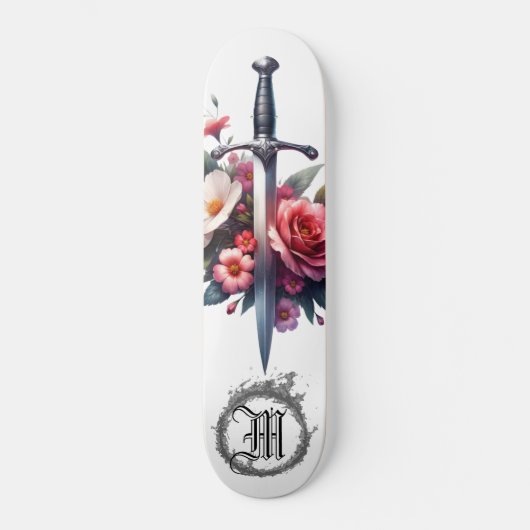 *~* AP88 Vuur Middeleeuws Zwaard Bloemen Bloemen Persoonlijk Skateboard (Voorkant)