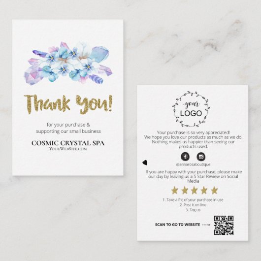 *~* AP8 LOGO KOSMISCHE KRISTALLEN Review DANK U QR Informatiekaartje (Voorkant / Achterkant)