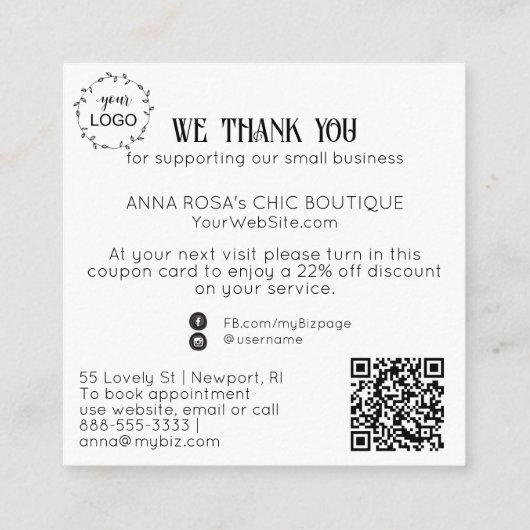 *~* AP8 QR Coupon DANK U LOGO Informatiekaartje (Achterkant)