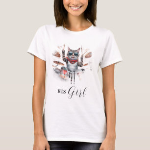 *~* AP91 Cool Cat DRUMMER Meisje Vriend Wit T-shirt
