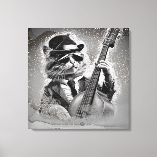 *~ AP91 Grijze slagwerker Cool Cat DRUMMER Canvas Afdruk (Voorkant)