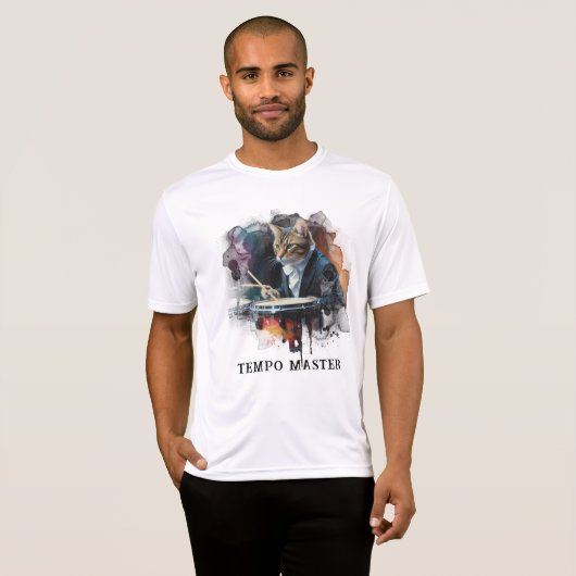 *~* AP91 Percussionist Cool Cat DRUMMER TUXEDO T-shirt (Voorkant volledig)