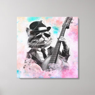 *~ AP91 Roze Blauw Percussionist Cool Cat DRUMMER Canvas Afdruk