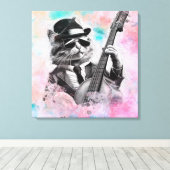 *~ AP91 Roze Blauw Percussionist Cool Cat DRUMMER Canvas Afdruk (Insitu (Houten vloer))
