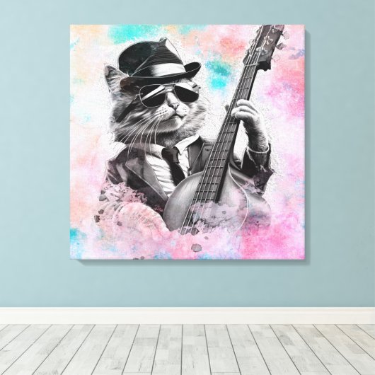 *~ AP91 Roze Blauw Percussionist Cool Cat DRUMMER Canvas Afdruk (Insitu (Houten vloer))