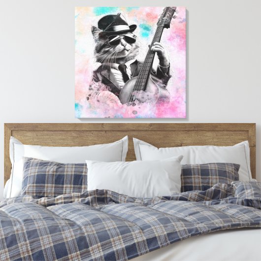 *~ AP91 Roze Blauw Percussionist Cool Cat DRUMMER Canvas Afdruk (Insitu (Slaapkamer))