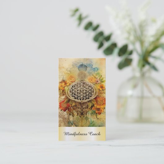 *~* AP92 Yoga QR Gold Flower of Life Reiki Sacred Visitekaartje (Staand voorkant)