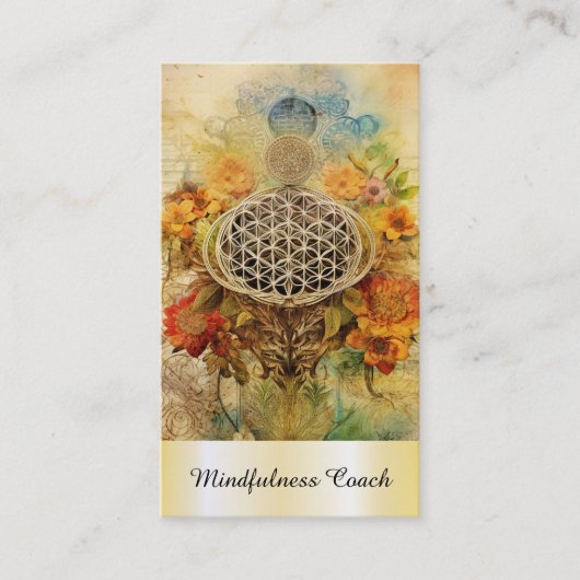 *~* AP92 Yoga QR Gold Flower of Life Reiki Sacred Visitekaartje (Voorkant)