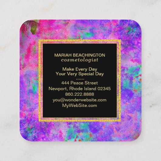 ** AP93 Abstract Gold Dust Neon Bold Vierkante Visitekaartje (Achterkant)