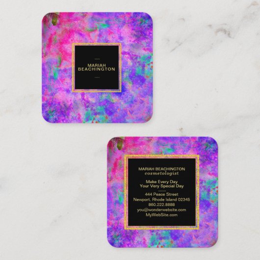 ** AP93 Abstract Gold Dust Neon Bold Vierkante Visitekaartje (Voorkant / Achterkant)