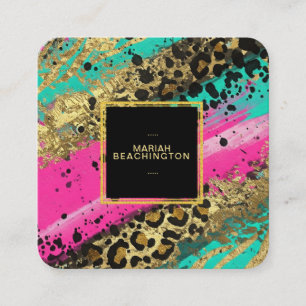 ** AP93 Abstract Gold Leopard Animal Neon Bold Vierkante Visitekaartje