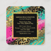 ** AP93 Abstract Gold Leopard Animal Neon Bold Vierkante Visitekaartje (Achterkant)