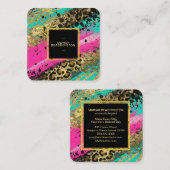 ** AP93 Abstract Gold Leopard Animal Neon Bold Vierkante Visitekaartje (Voorkant / Achterkant)