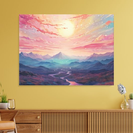 ** AP93 Dreamscape Sunset Mountains Landschap Canvas Afdruk (Insitu (Woonkamer))
