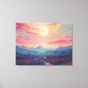 ** AP93 Dreamscape Sunset Mountains Landschap Canvas Afdruk