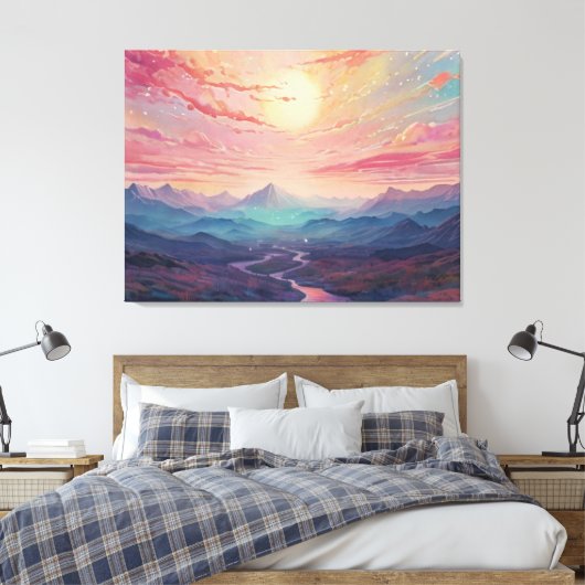 ** AP93 Dreamscape Sunset Mountains Landschap Canvas Afdruk (Insitu (Slaapkamer))