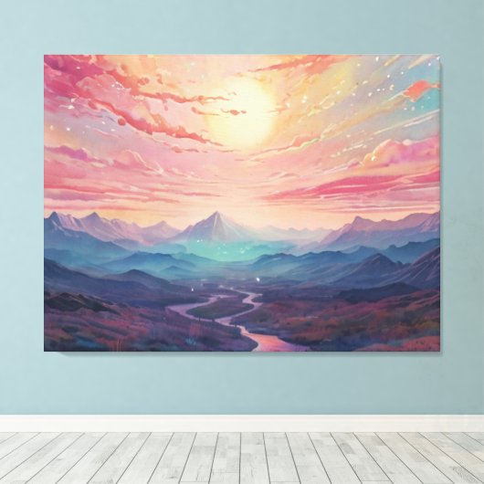 ** AP93 Dreamscape Sunset Mountains Landschap Canvas Afdruk (Insitu (Houten vloer))