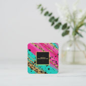 ** AP93 Gold Leopard Animal Neon Bold Abstract Vierkante Visitekaartje (Staand voorkant)