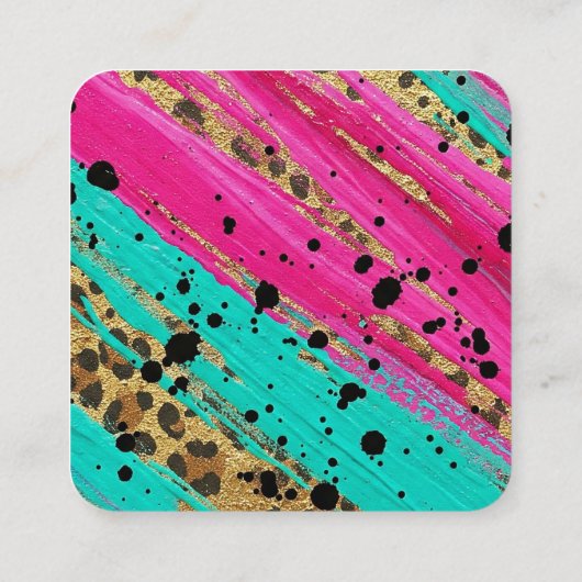 ** AP93 Gold Leopard Animal Neon Bold Abstract Vierkante Visitekaartje (Achterkant)
