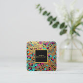 ** AP93 Leopard Animal Neon Bold Abstract Gold Vierkante Visitekaartje (Staand voorkant)