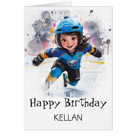 *~* AP94 18 Hockey Girl Player Cute Birthday Card (Voorkant)