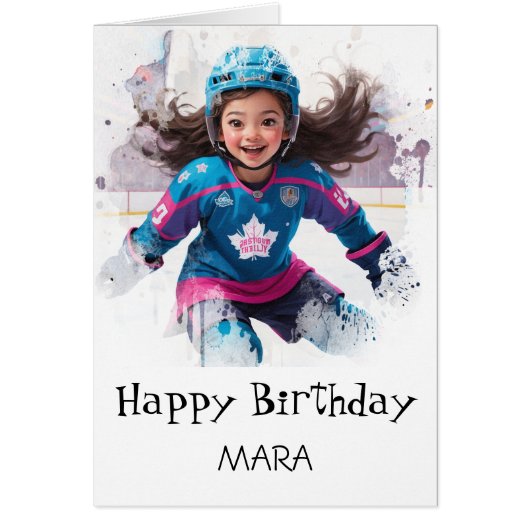 *~* AP94 21 Hockey Girl Player Cute Birthday Card (Voorkant)