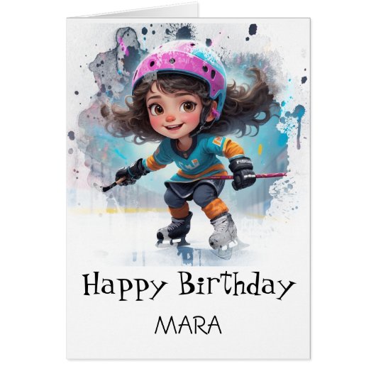 *~* AP94 22  Hockey Girl Player Cute Birthday Card (Voorkant)