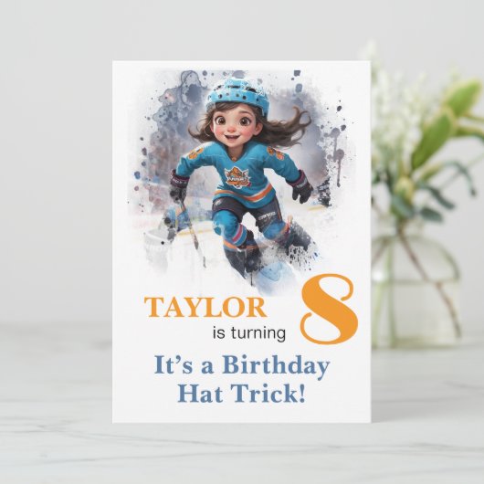 *~* AP94 DIY k-8 Cute Hockey Girl Birthday Kaart