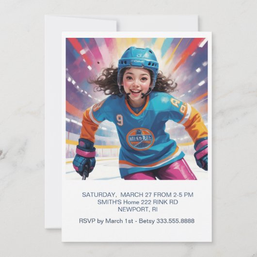 *~* AP94 DIY k-8 Cute Hockey Girl Birthday Kaart (Achterkant)